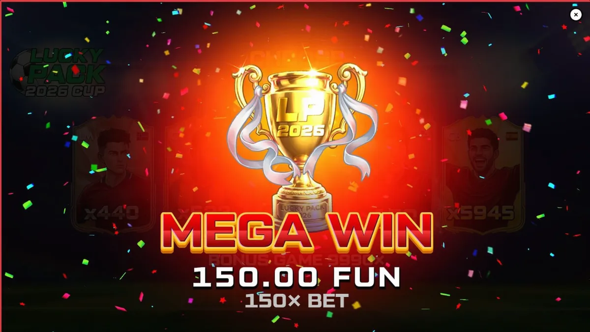 Lucky Pack 2026 Cup slot game interface featuring football theme