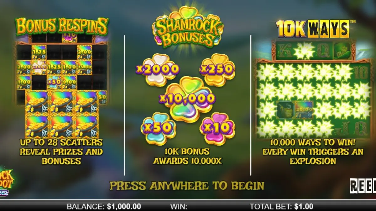Shamrock Money Pot Big Bang স্লট গেমের ইন্টারফেস